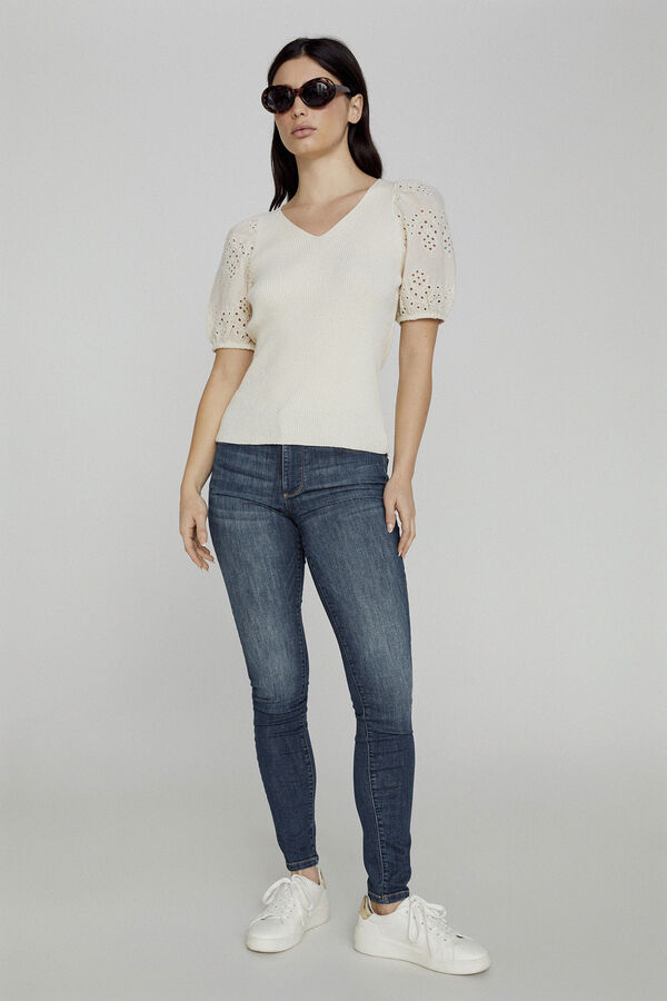 Only Top de malha manga abalonada cru