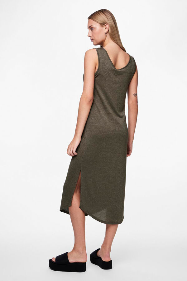 Pieces Vestido midi fluido con lurex verde