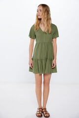 Springfield Vestido Corto Lino Pintucks verde