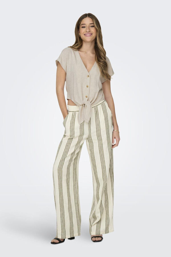 JDY Pantalón largo de lino beige