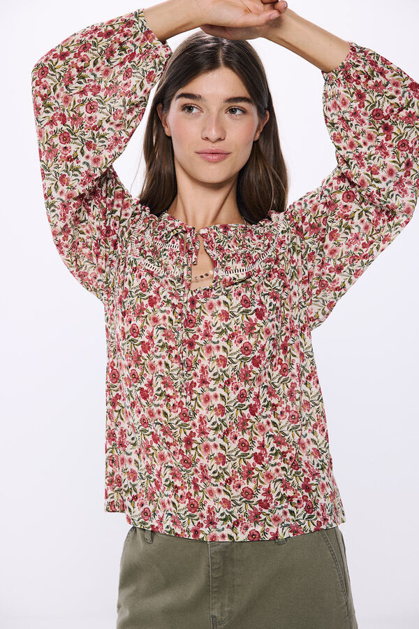 Springfield Blusa estampada lace beige