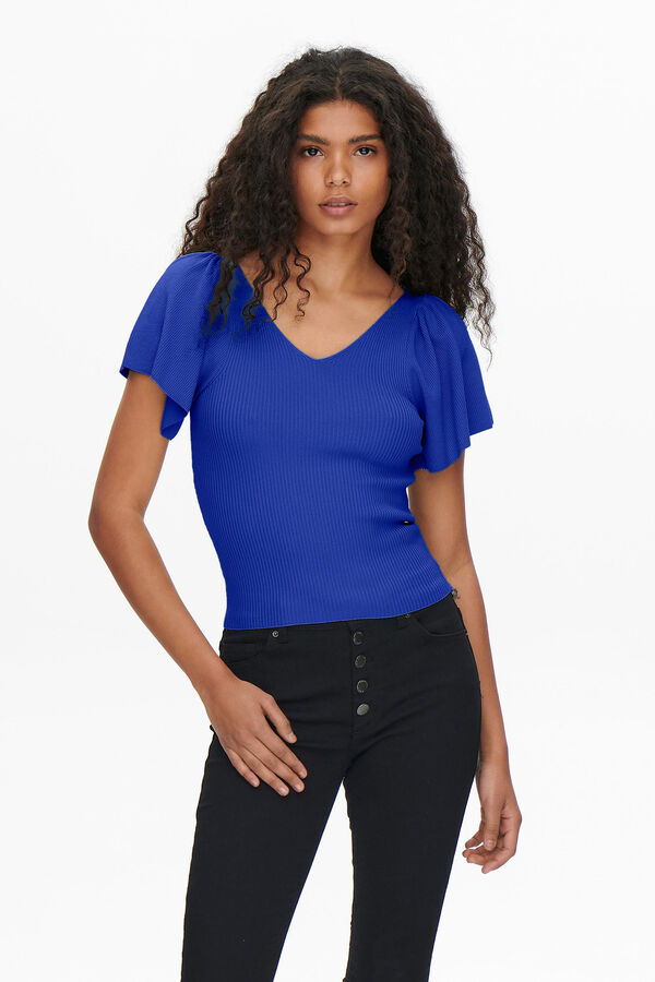 Only Top manga curta la&ccedil;o  azul