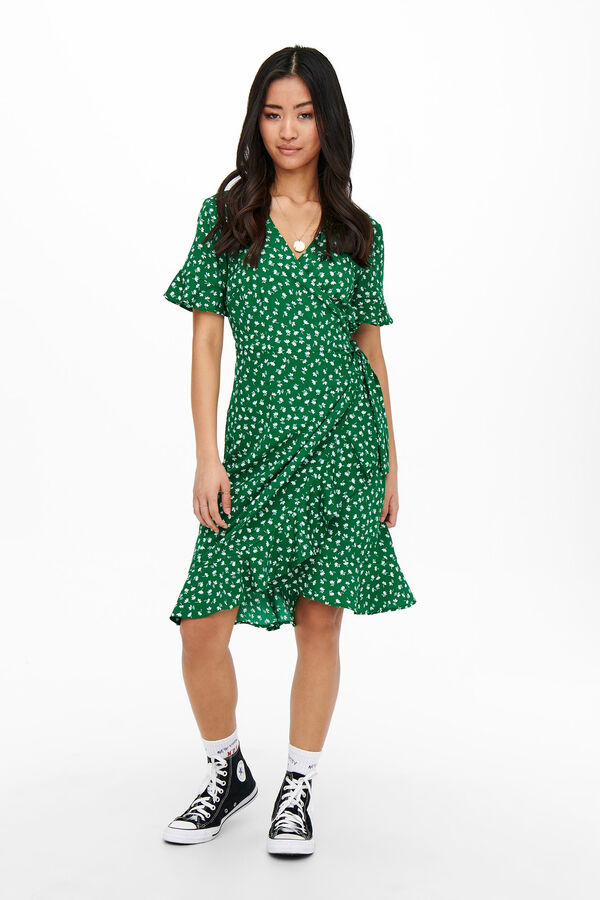 Only Vestido curto cruzado verde