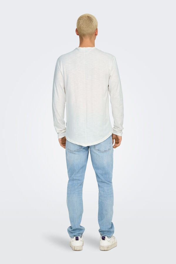 Only & Sons Camiseta manga larga de hombre long line fit. blanco