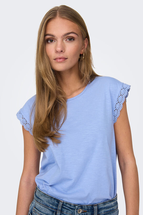 JDY Top manga corta crochet azul