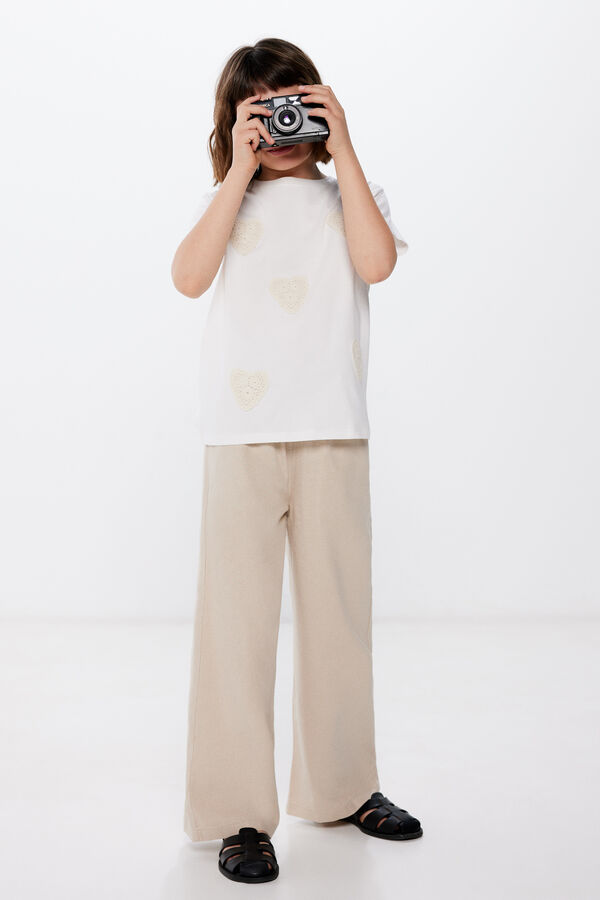 Springfield Kids Camiseta corazones crochet ni&ntilde;a beige
