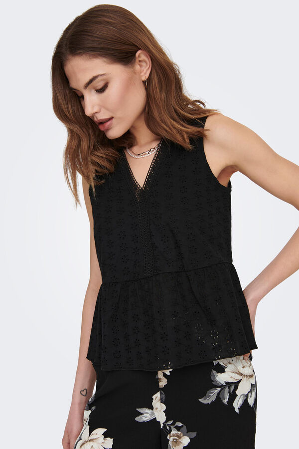Only Blusa sin mangas escote de pico negro