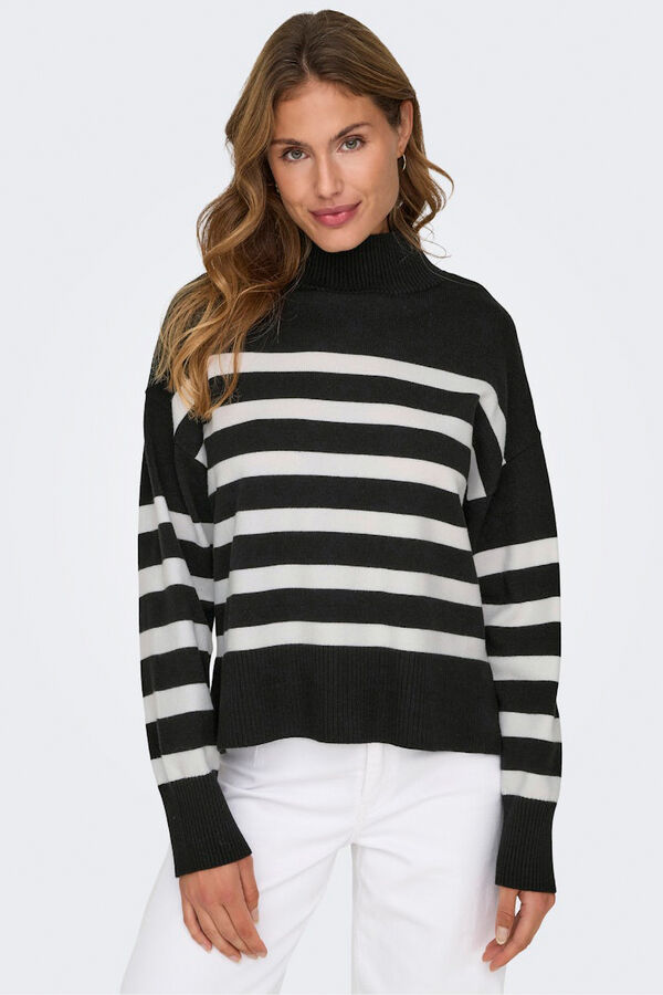 Only Jersey de rayas cuello alto blanco