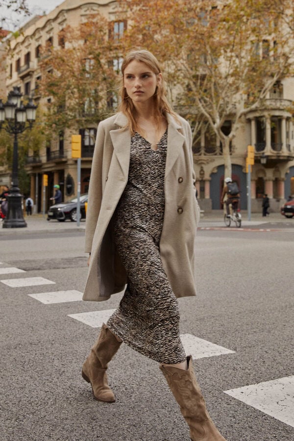 System Action Vestido midi estampado con anilla en el escote estampado