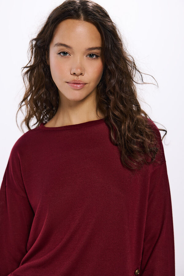 Springfield Camiseta combinada botones laterales burdeos