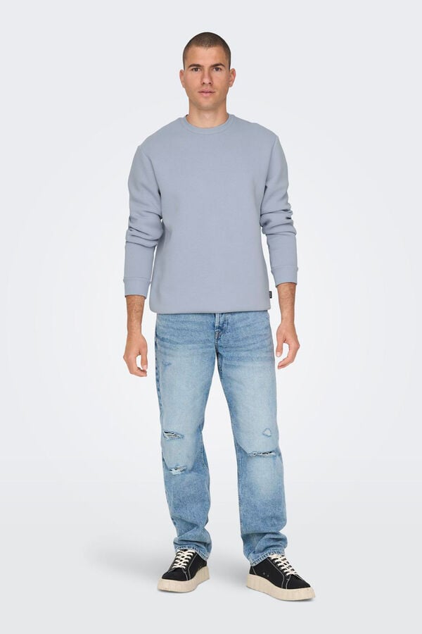 Only & Sons Sweatshirt b&aacute;sico masculino com gola redonda azul