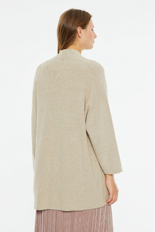 System Action Cardig&atilde; longo aberto com manga japonesas bege