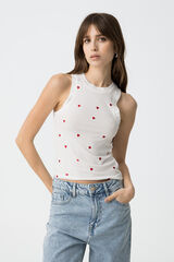 Tiffosi Top canelado com bordado branco