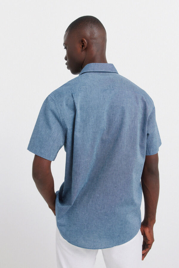 Springfield Camisa de manga curta em linho azul