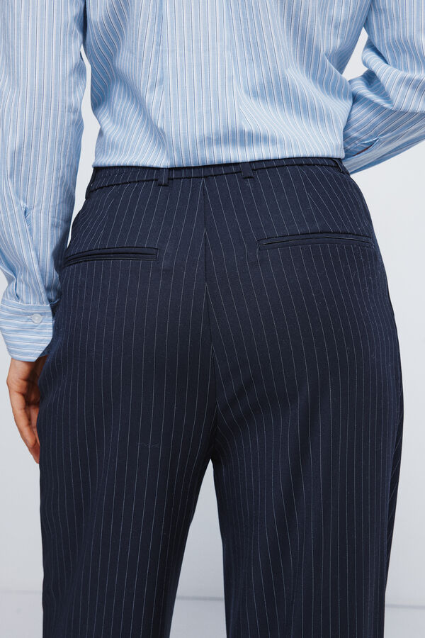 Springfield Pantalones pinzas goma cintura azul