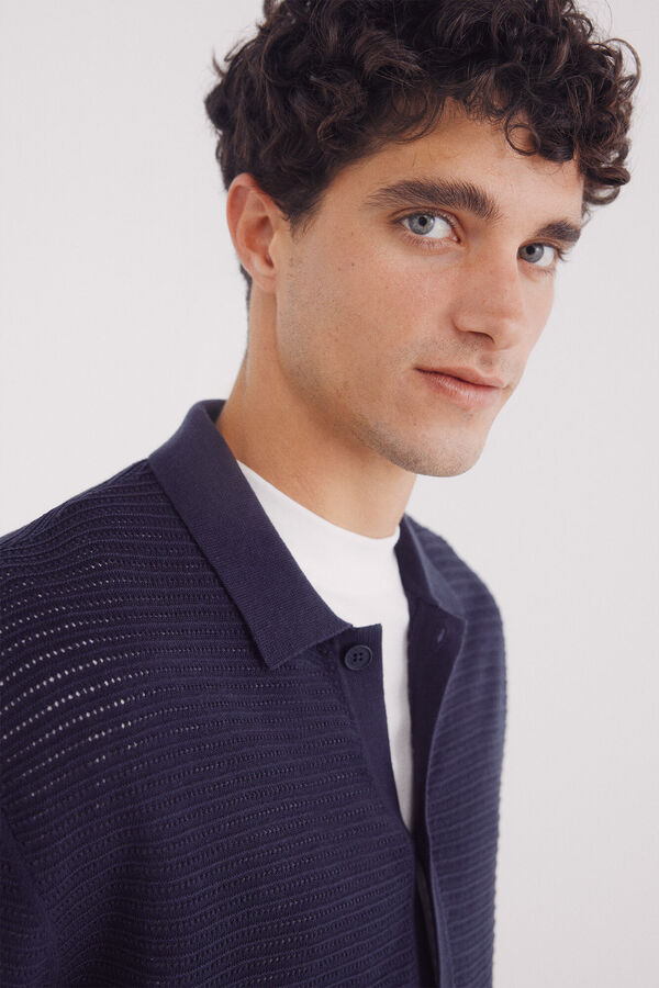 Springfield Cardigan de gola polo de gola manga curta azul