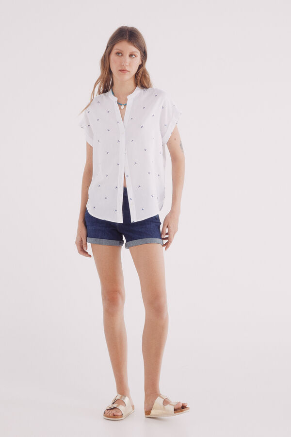 Springfield Blusa Oxford cuello mao ligera blanco