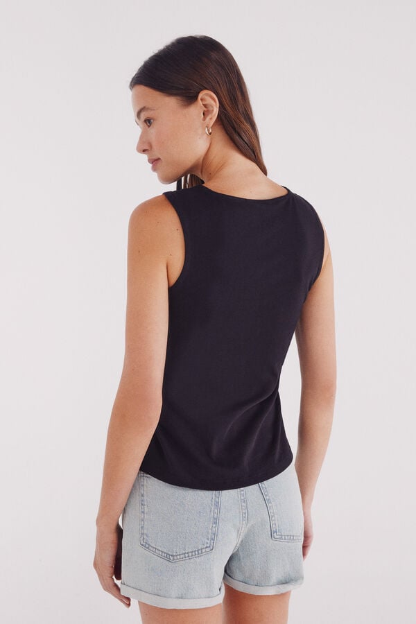 Springfield Camiseta bajo lace flores negro