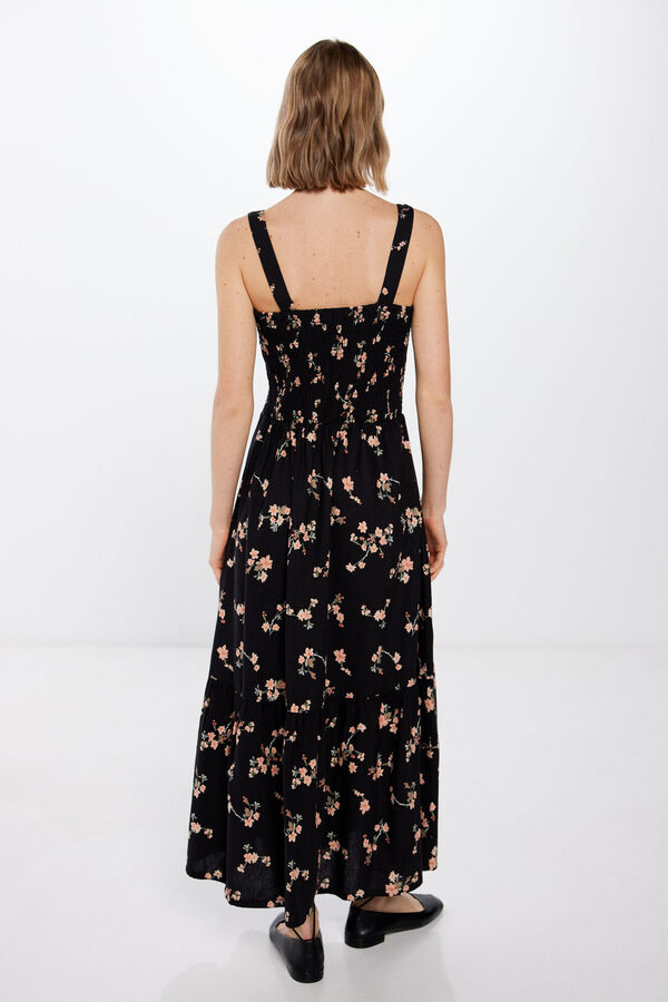 Springfield Vestido Midi Estampado Nido de Abeja con Lino negro