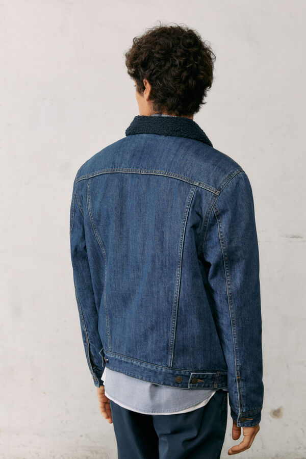Springfield Blusão jeans lavagem escura de lã azul