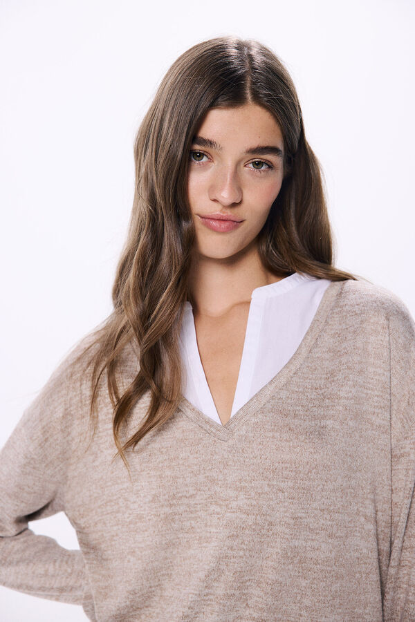 Springfield Camiseta combinada escote pico nude