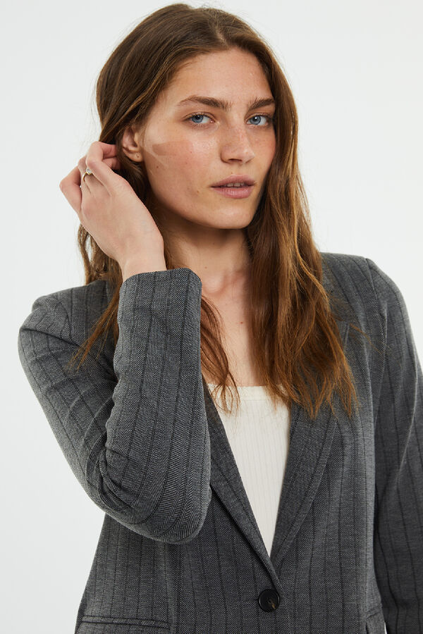 System Action Blazer curto de tecido risca de giz cinzento