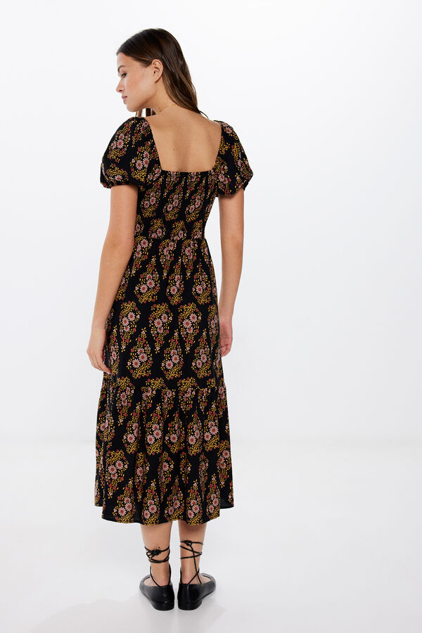 Springfield Vestido Midi Manga Abullonada amarillo
