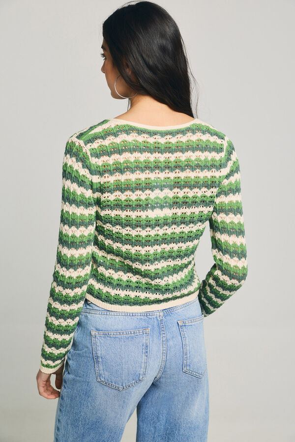 Only C&aacute;rdigan de crochet troquelado verde