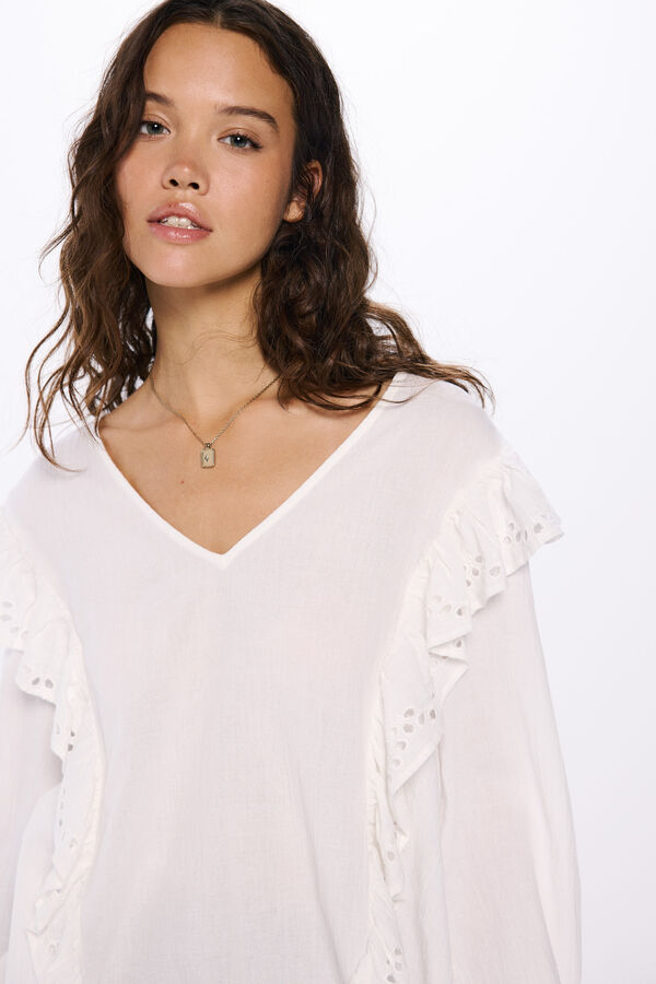 Springfield Blusa volantes schiffly estampado