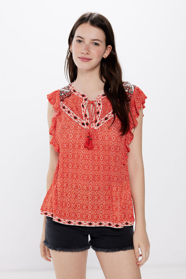 Springfield Top estampado mix sanefas vermelho