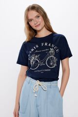 Springfield T-shirt Gráfica Manga Enrolada azul