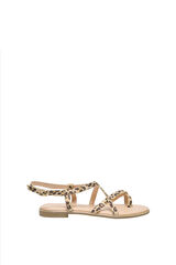 Only Shoes Sand&aacute;lia rasteira com tiras de animal print bege