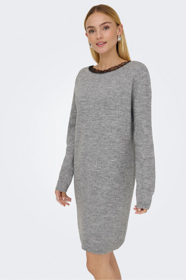 Only Vestido curto de malha revers&iacute;vel cinzento