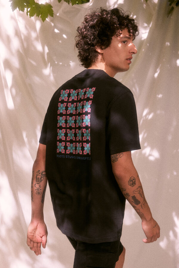 Springfield T-shirt "Roots Studio" flores preto
