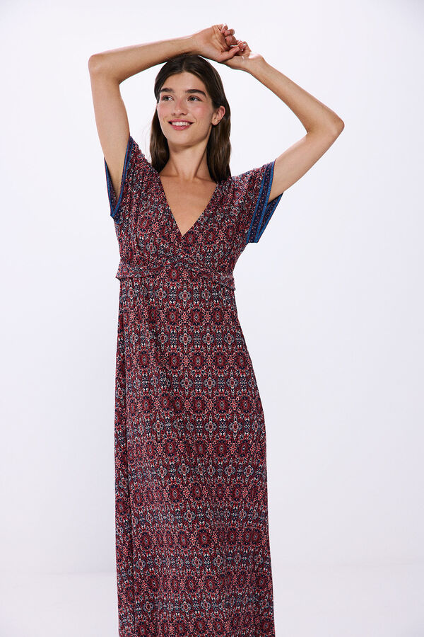 Springfield Vestido midi estampado com decote nó vermelho