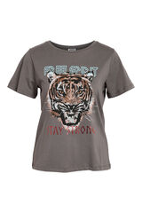 Noisy May Camiseta b&aacute;sica con print rockero: Un toque rebelde para tu estilo casual. gris