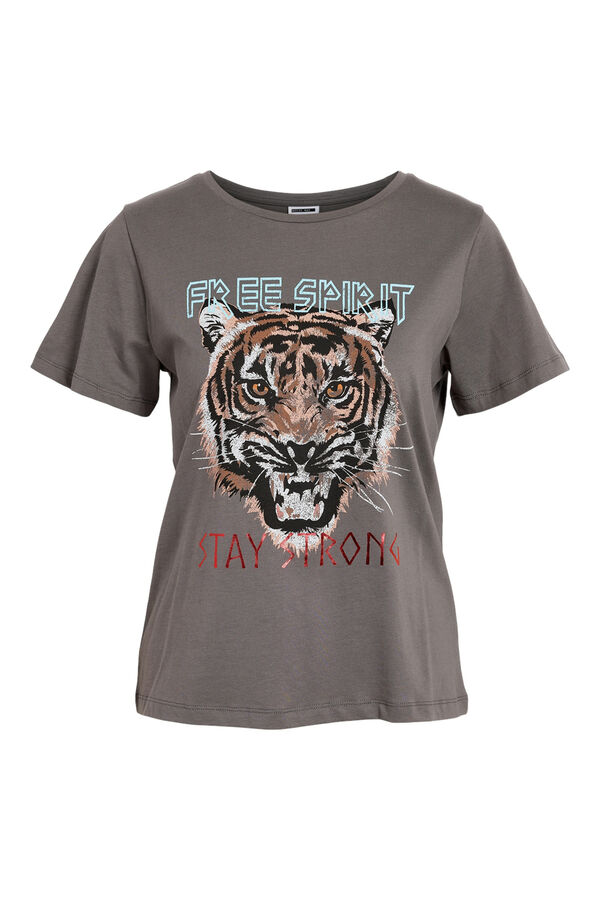 Noisy May Camiseta b&aacute;sica con print rockero: Un toque rebelde para tu estilo casual. gris