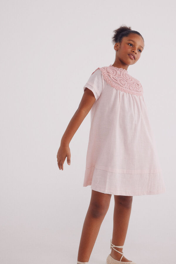 Springfield Kids Vestido de menina com gola em crochet rosa