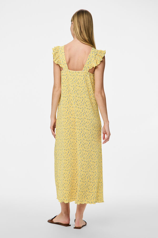 Pieces Vestido midi floral  amarelo