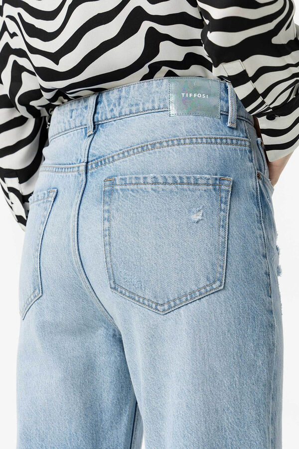 Tiffosi Jeans Mom Tapered Fit com Rasg&otilde;es azul