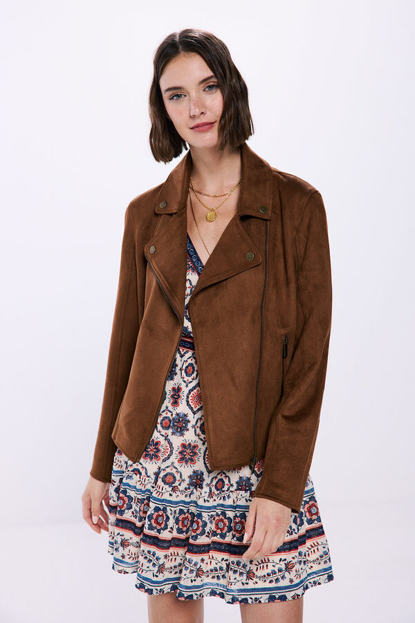 Springfield Cazadora motera antelina marr&oacute;n