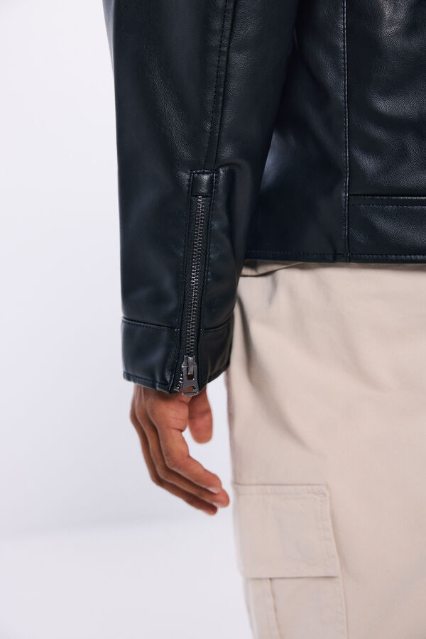 Springfield Blusão motard efeito pele preto