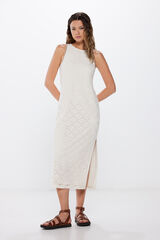 Springfield Vestido Midi Estructura Crochet beige