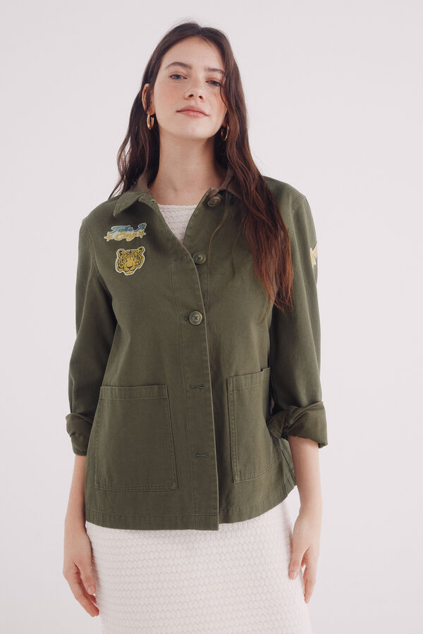 Springfield Overshirt militar com remendos Caqui escuro