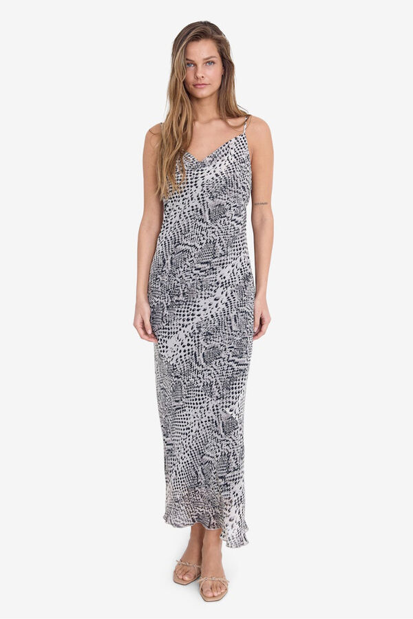 Noisy May Vestido midi tirantes animal print blanco