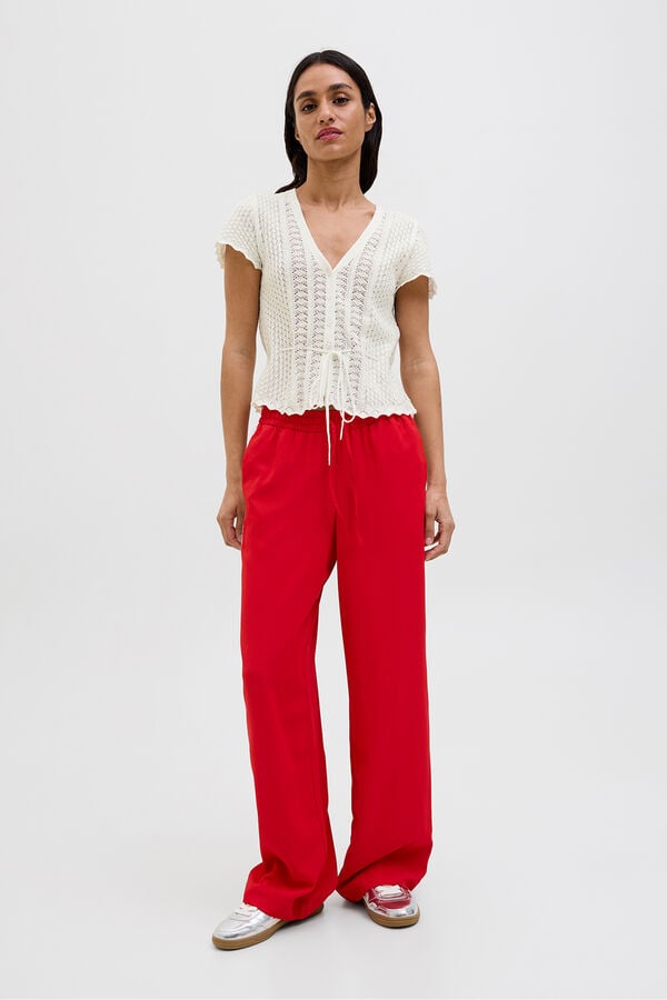 Jack & Jones Top crochet con lazo blanco