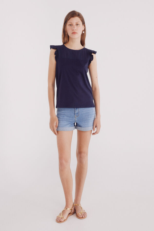 Springfield Camisa bordada com babados azul