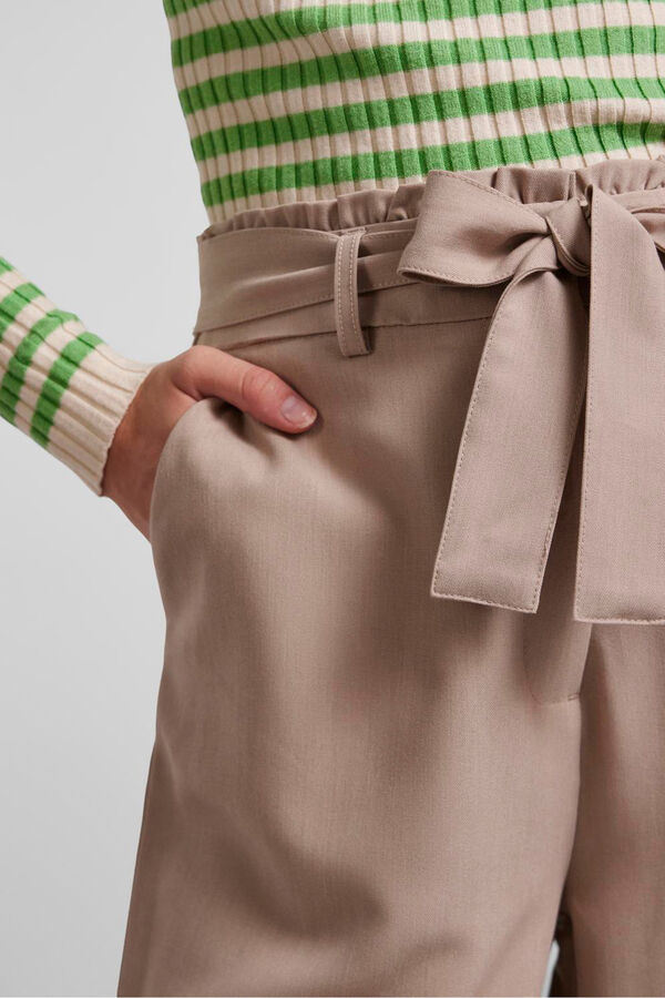 Pieces Calças direitas de cintura alta bege