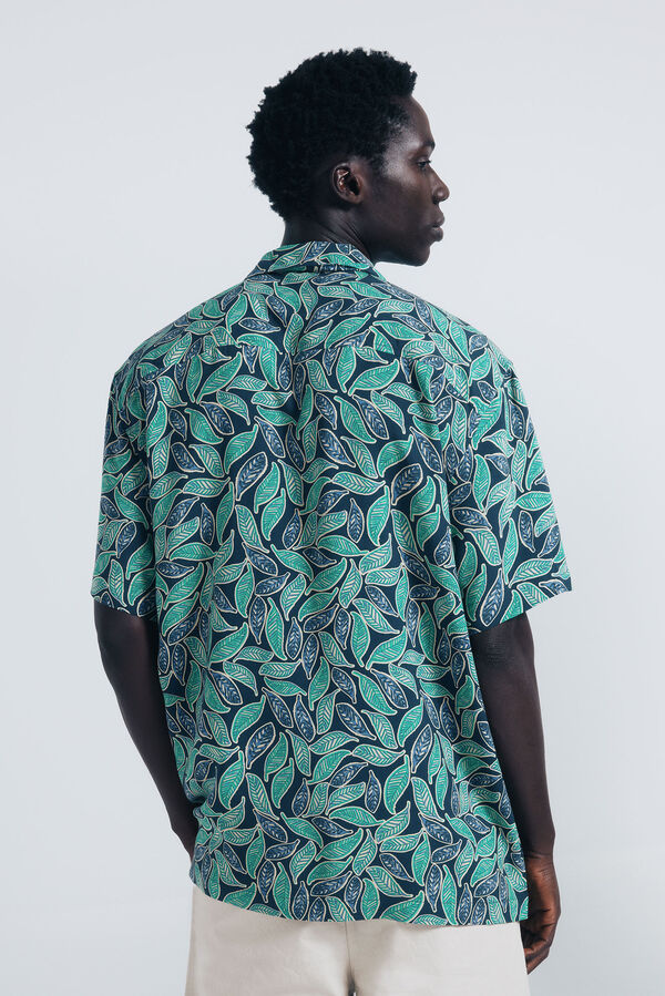 Springfield Camisa de manga curta de viscose estampado azul