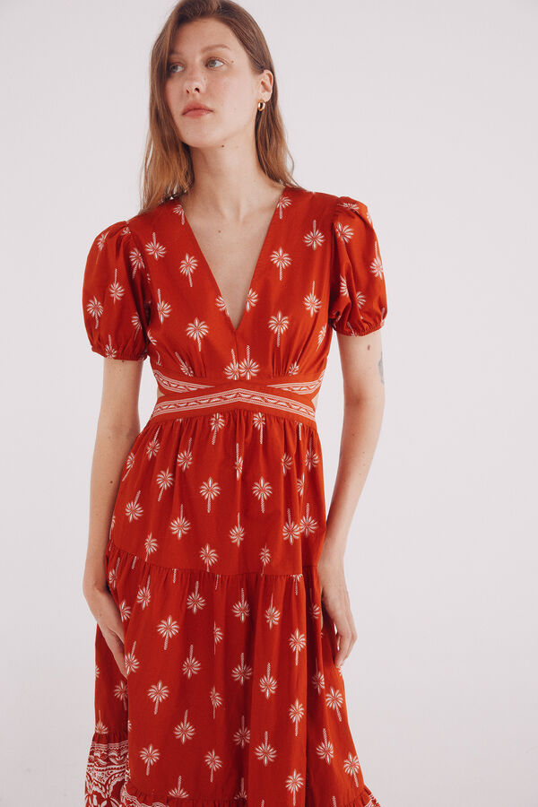 Springfield Vestido midi cut out estampado naranja